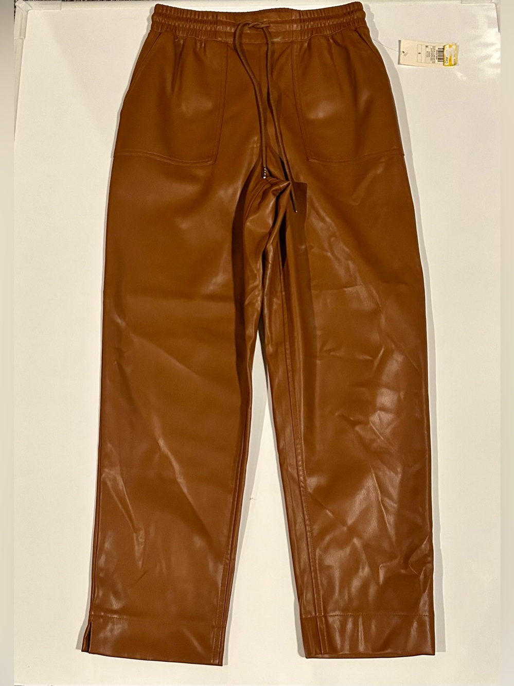 a new day Faux Leather Tan Straight-Leg Pants, Women's Small